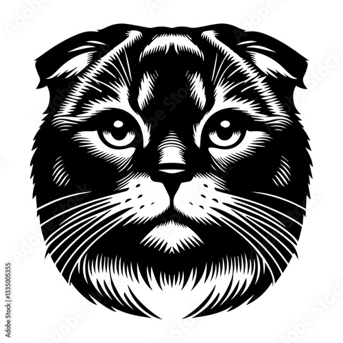 The black and white logo of the Lop-eared British cat's head. Vector graphics. EPS.