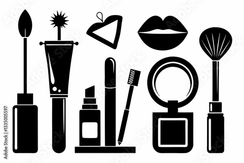 makeup icon set line art silhouette vector illustration
