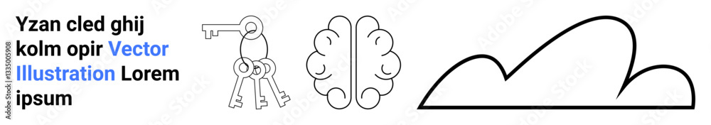Abstract key unlocking brain symbol beside a cloud outline. Ideal for brainstorming, innovation, ideas, mental clarity, technology, security, simple landing page Abstract key unlocking brain symbol beside a cloud outline. Ideal for brainstorming, innovation, ideas, mental clarity, technology, security, simple landing page