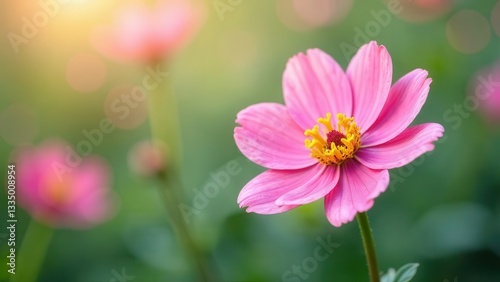 Colorful pink flower placed on the right with space for text on the left. Wallpaper, flyers, invitations, posters, brochures.