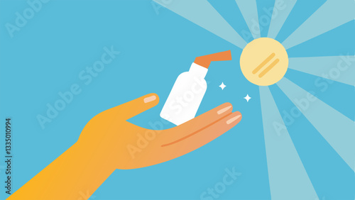 Nourishing Lotion A hand applying a nourishing lotion with a backdrop of sun rays fading illustrating the transition from sun exposure to restorative care.
