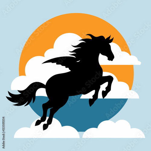 silhouette of a flying horse on the sky
