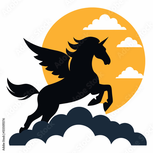 silhouette of a flying horse on the sky