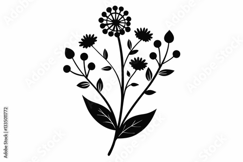 delicate wildflower blooms line art silhouette vector illustration