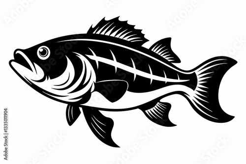 largemouth fish line art silhouette vector illustration