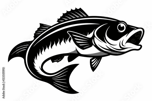 largemouth fish line art silhouette vector illustration
