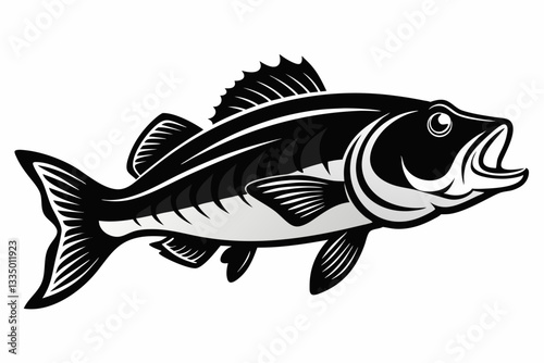 largemouth fish line art silhouette vector illustration