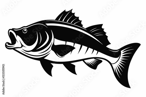 largemouth fish line art silhouette vector illustration