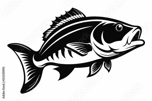 largemouth fish line art silhouette vector illustration