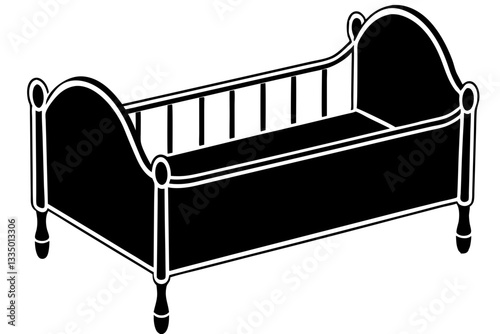 newborn baby toddler bed line art silhouette vector illustration
