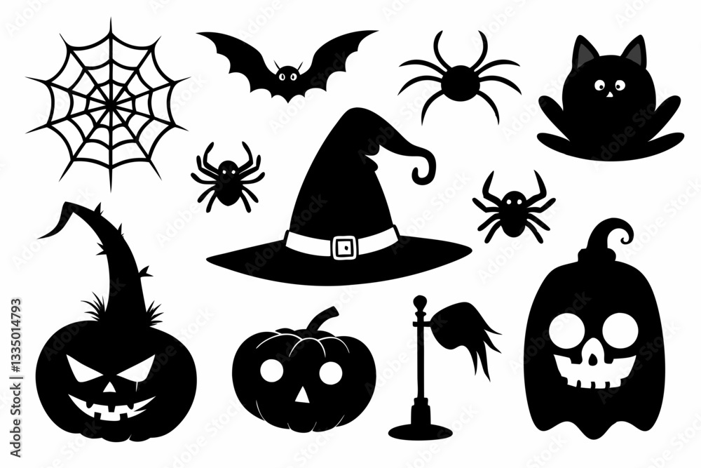 Obraz premium set of objects silhouettes for halloween elements line art silhouette vector illustration
