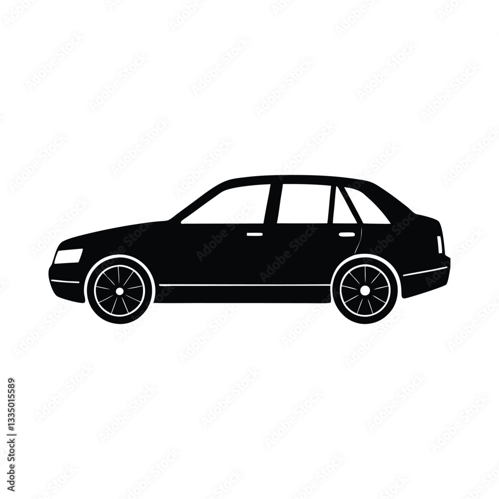 Black and White Sedan Car Icon for Transportation, Vehicles, and Auto Industry Black and White Sedan Car Icon for Transportation, Vehicles, and Auto Industry