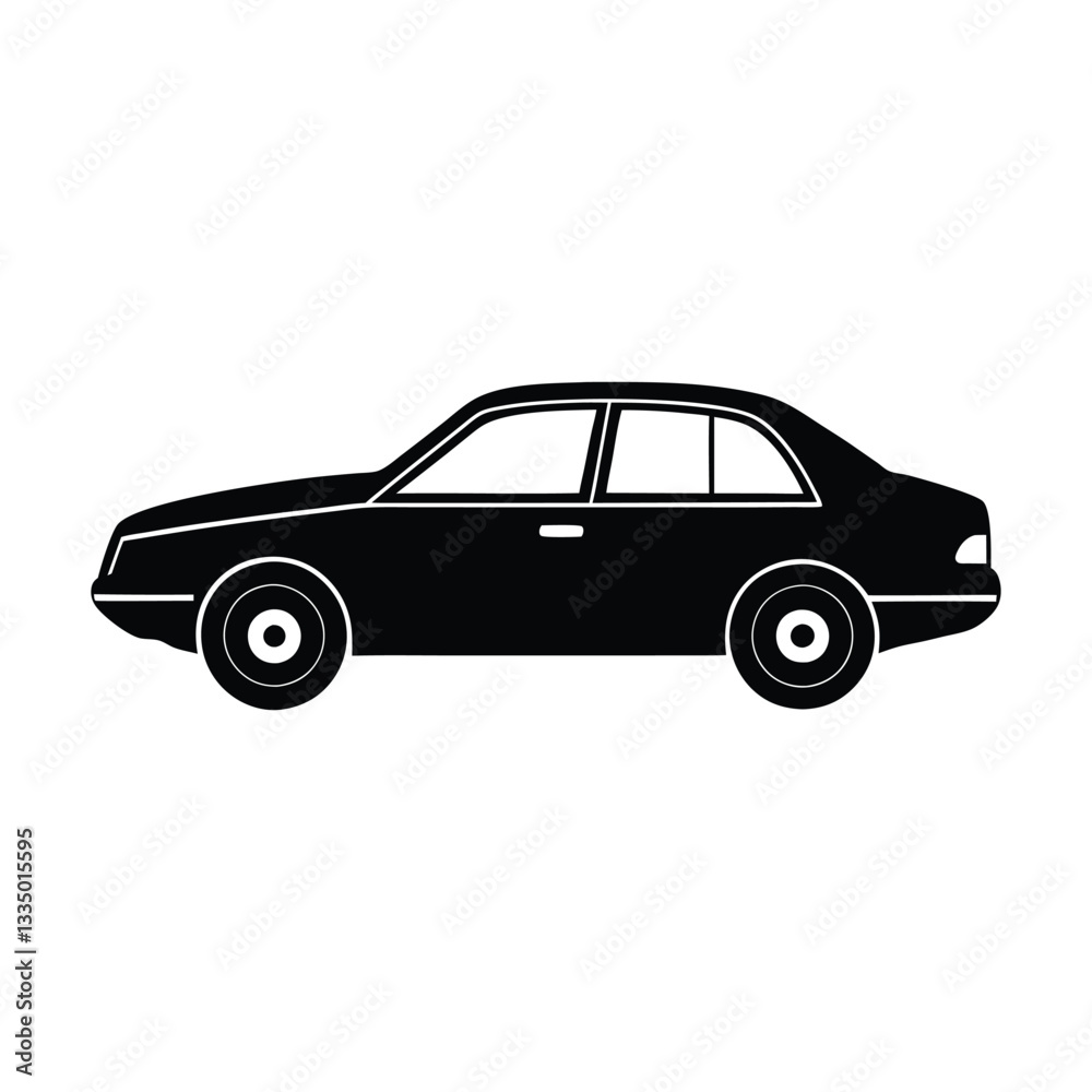 Black and White Sedan Car Icon for Transportation, Vehicles, and Auto Industry Black and White Sedan Car Icon for Transportation, Vehicles, and Auto Industry