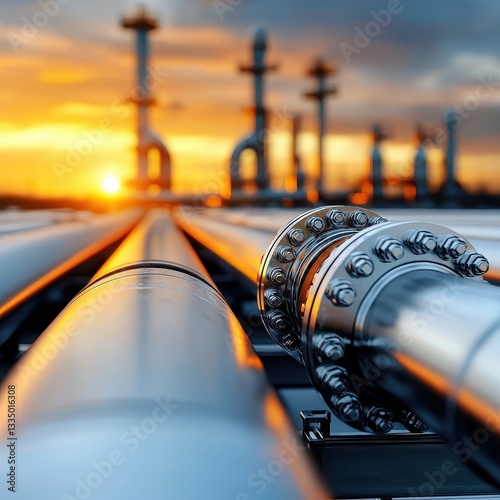 Industrial Pipelines at Sunset