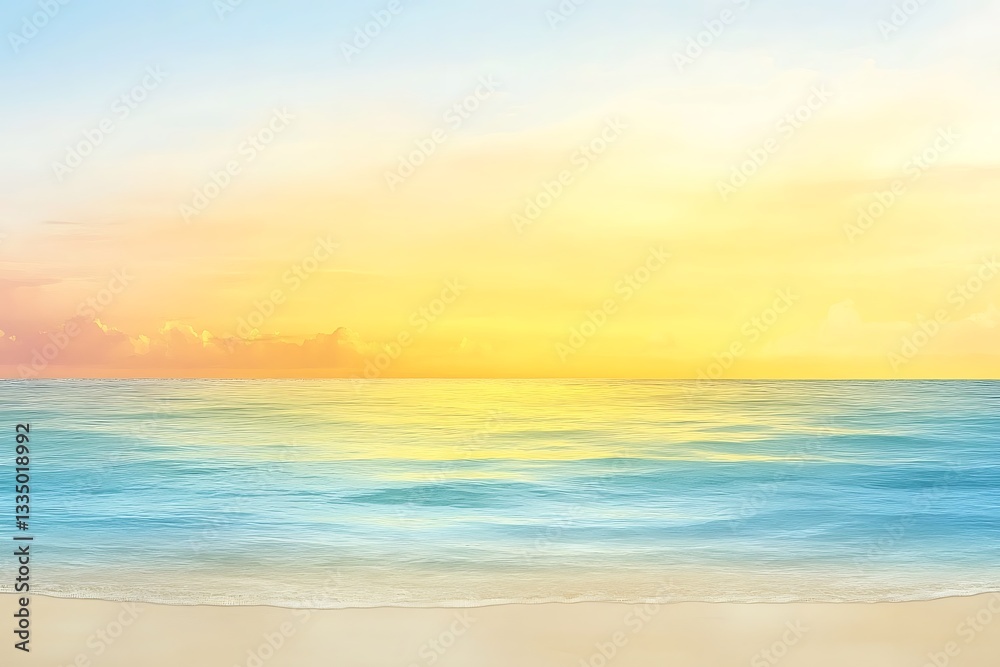 Serene tropical beach with vibrant pastel skies and tranquil ocean view Serene tropical beach with vibrant pastel skies and tranquil ocean view