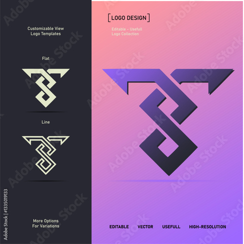 Futuristic T-Shaped Winged Logo – Geometric & Abstract Symbol in Gradient Purple – Modern Tech, Gaming, or Automotive Branding – High-Quality Vector Illustration for Business & Digital Identity