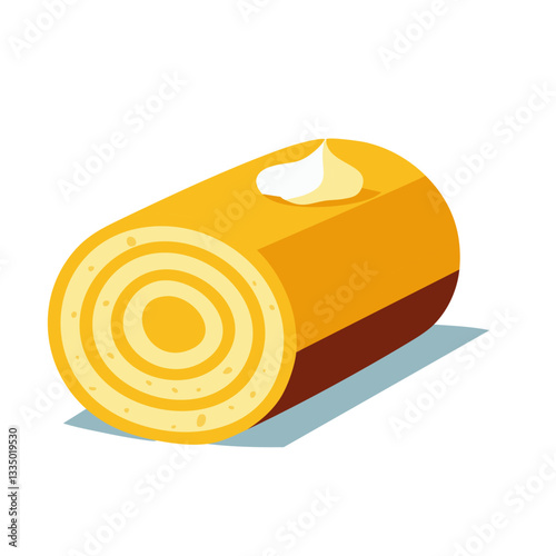 Golden Swiss Roll Cake with a Creamy Spiral Filling in a Minimalist Illustration
