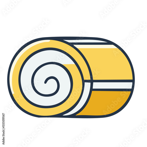 Golden Swiss Roll Cake with a Creamy Spiral Filling in a Minimalist Illustration
