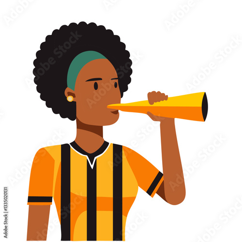 Female Sports Referee Blowing a Whistle in a Bold Stylized Illustration
