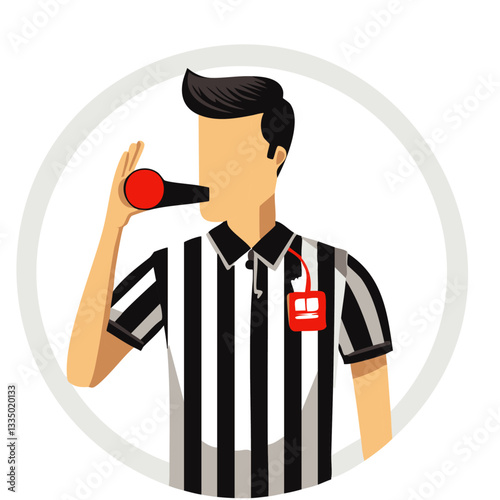 Female Sports Referee Blowing a Whistle in a Bold Stylized Illustration

