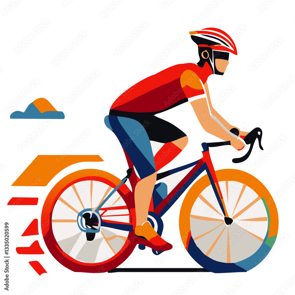 Fototapeta premium Stylized Illustration of a Cyclist Riding a Road Bike with Speed Effects 