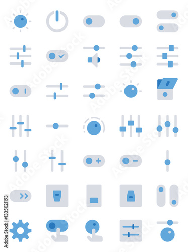Flat color icons set for Controls, settings, system.