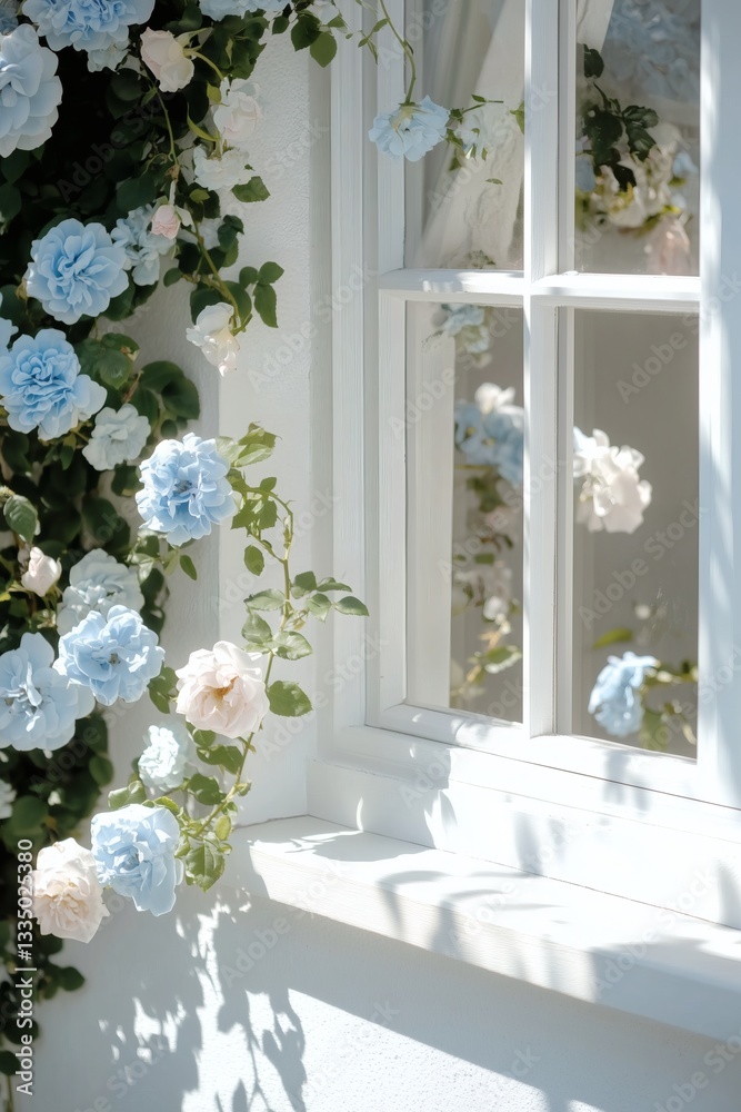 Fototapeta premium Floral cascade by window in soft light
