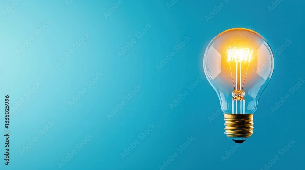 Glowing light bulb on blue background symbolizing innovation and creativity. Glowing light bulb on blue background symbolizing innovation and creativity.
