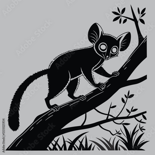 a bush baby with wide eyes silhouette vector design art and illustration