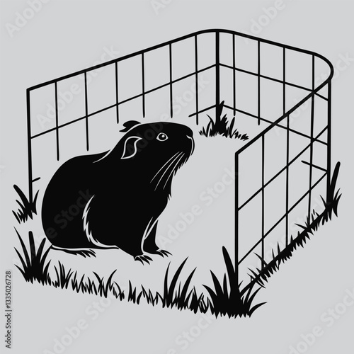 a guinea pig in a small enclosure silhouette vector design art and illustration