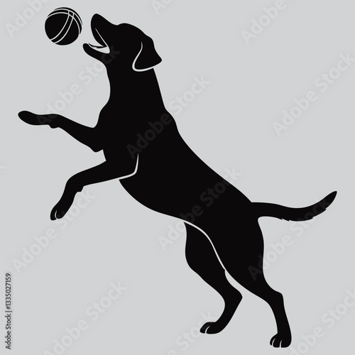 a Labrador retrieving a ball silhouette vector design art and illustration