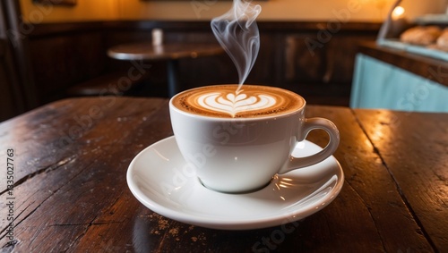 Steaming Latte Art: Perfectly Crafted Coffee Cup