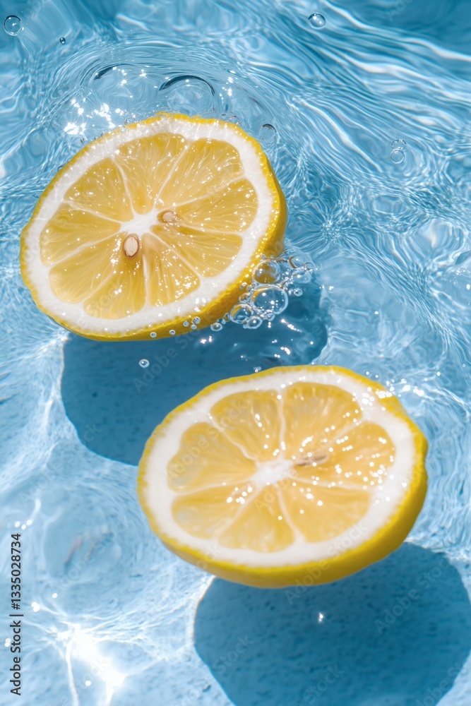 Lemon slices floating in rippling water Lemon slices floating in rippling water