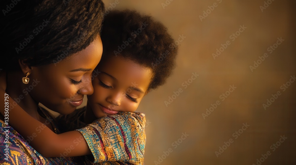 Obraz premium Tender moment: african female adult and child embrace with warm smiles.