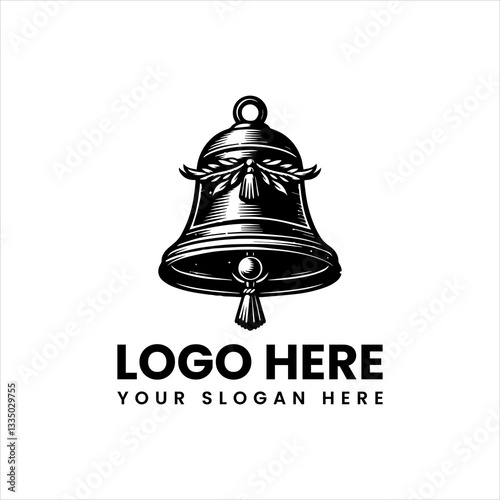 Bold vintage bell emblem, classic metal ringing symbol with retro detailed vector illustration