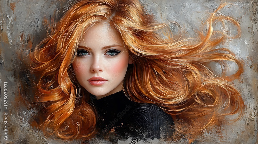 Fototapeta premium Portrait of a redhead woman with flowing hair.