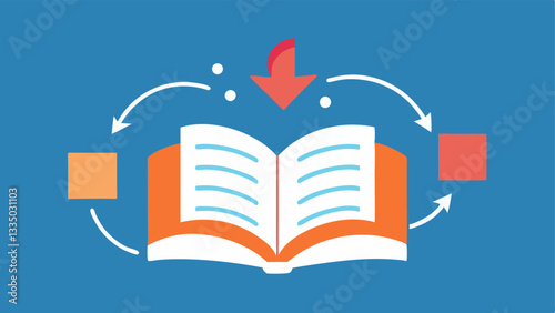 Open Book with Changing Content An illustration of an open book with pages that change images and text signifying the continuous learning and updating of ones knowledge.