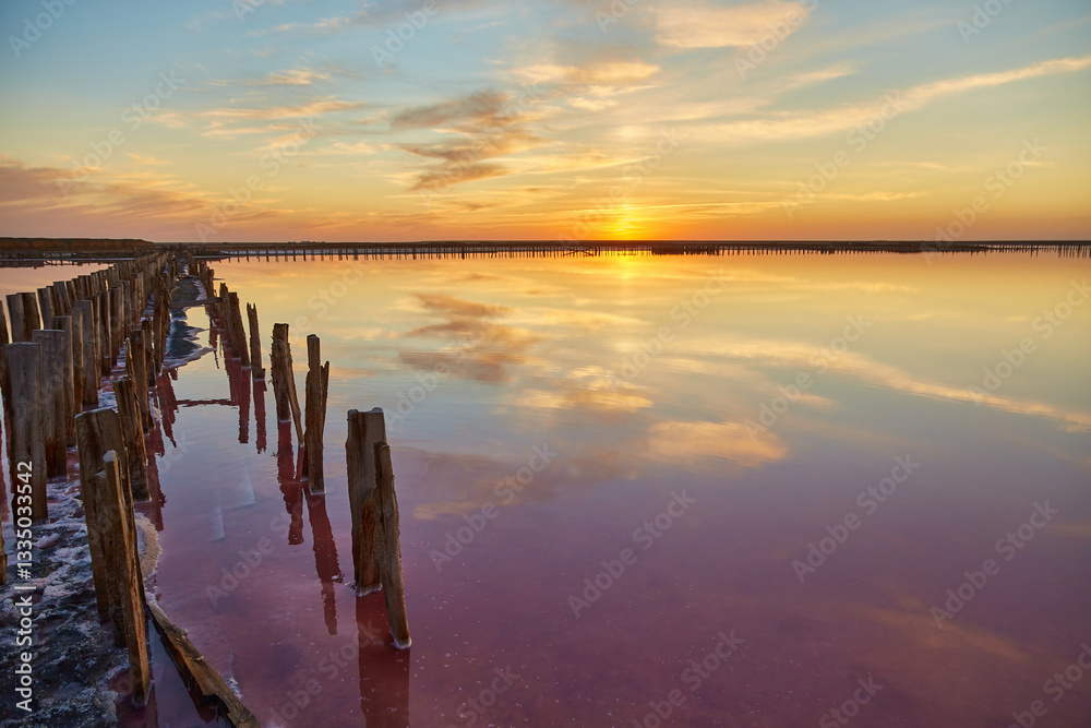 Obraz premium Sunset Over Pink Salt Lake