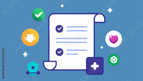 Smart Contracts A digital contract document with a checkmark surrounded by game icons symbolizing automated agreements exeed within a gaming environment.