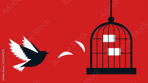Open Cage A bird flying out of an open cage with broken bars symbolizing the escape from guilt and the uplift of selfforgiveness.