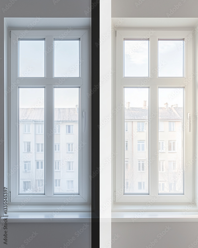 Obraz premium Modern windows contrasting light and dark interior design