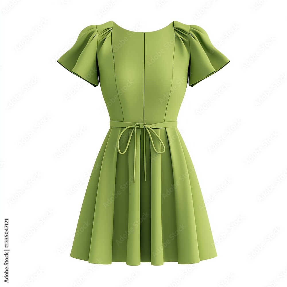 A stylish green dress on a white isolated background, perfect for summer fashion. A stylish green dress on a white isolated background, perfect for summer fashion.
