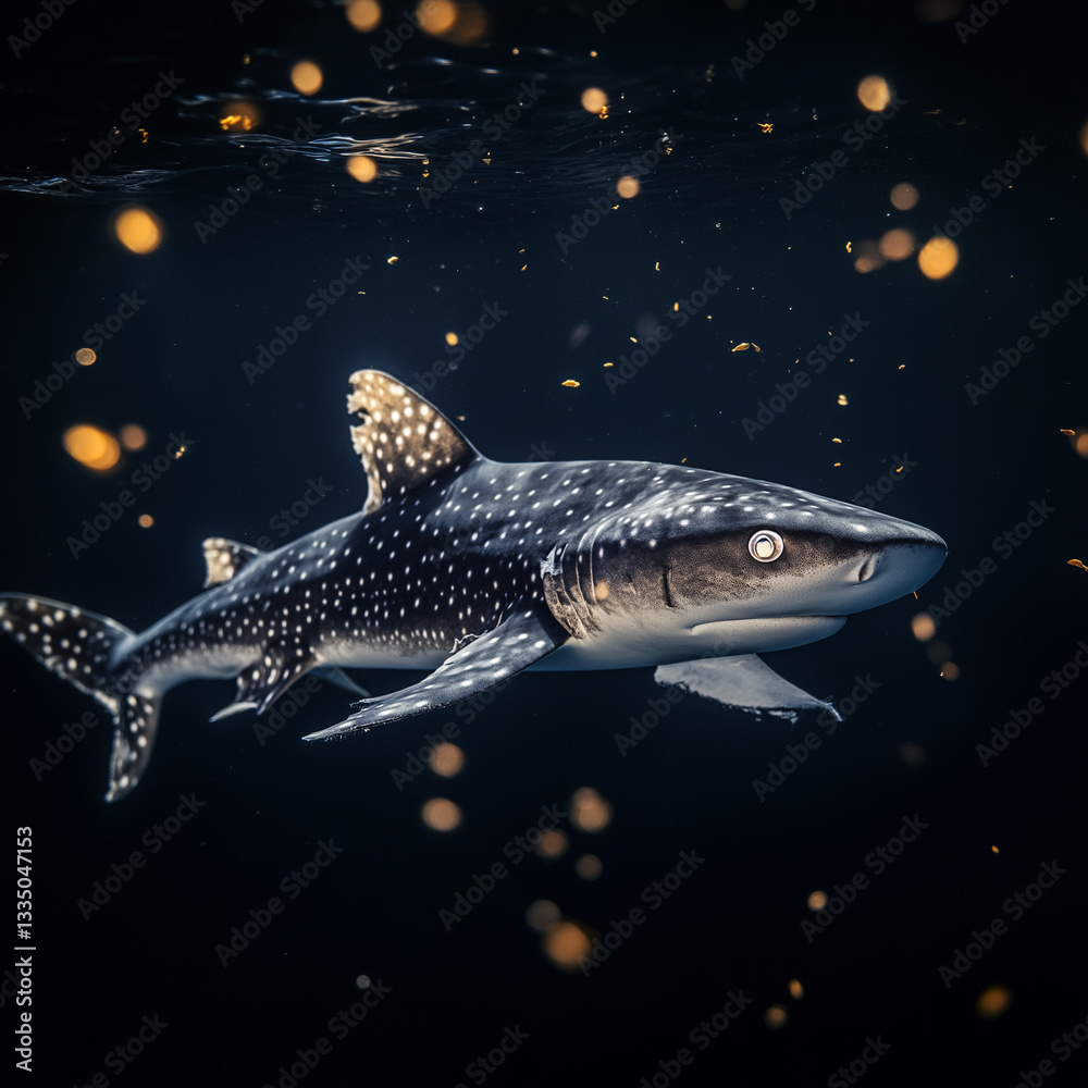 Naklejka premium Whale shark swimming gracefully in dark ocean waters