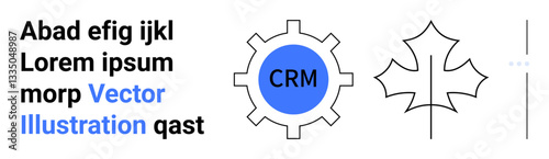 Blue gear with CRM label, stylized maple leaf, and placeholder text. Ideal for technology, CRM systems, business tools, digital workflow, branding, automation simple landing page