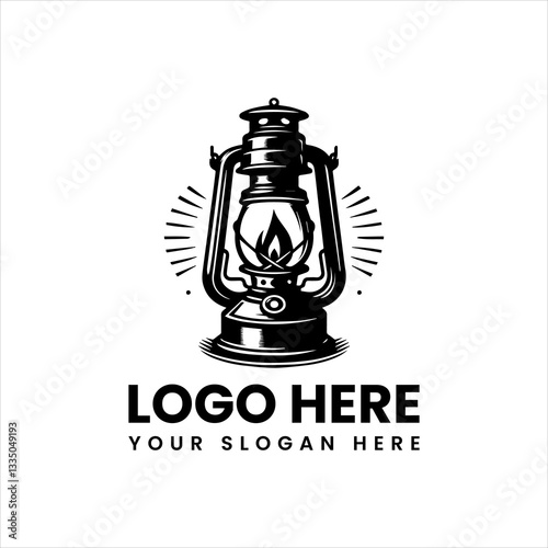 Bold vintage kerosene lamp emblem, classic petroleum lantern illustration with retro glowing design