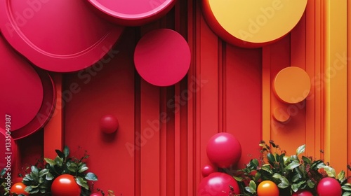 Vibrant Geometric Shapes Composition in Red and Orange Hues