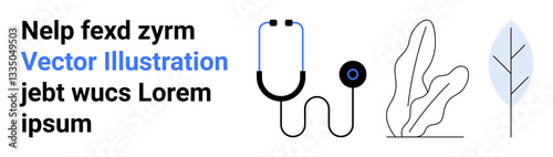 Stethoscope alongside abstract plant and leaf elements emphasizing wellness, nature, and health synergy. Ideal for healthcare, eco-living, medical tech, wellness, balance, health advocacy
