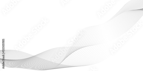 Geometric technology round shape black gradient curve shape isolated on white background, white and black background with white lines, Abstract black smoke swirls over white background.