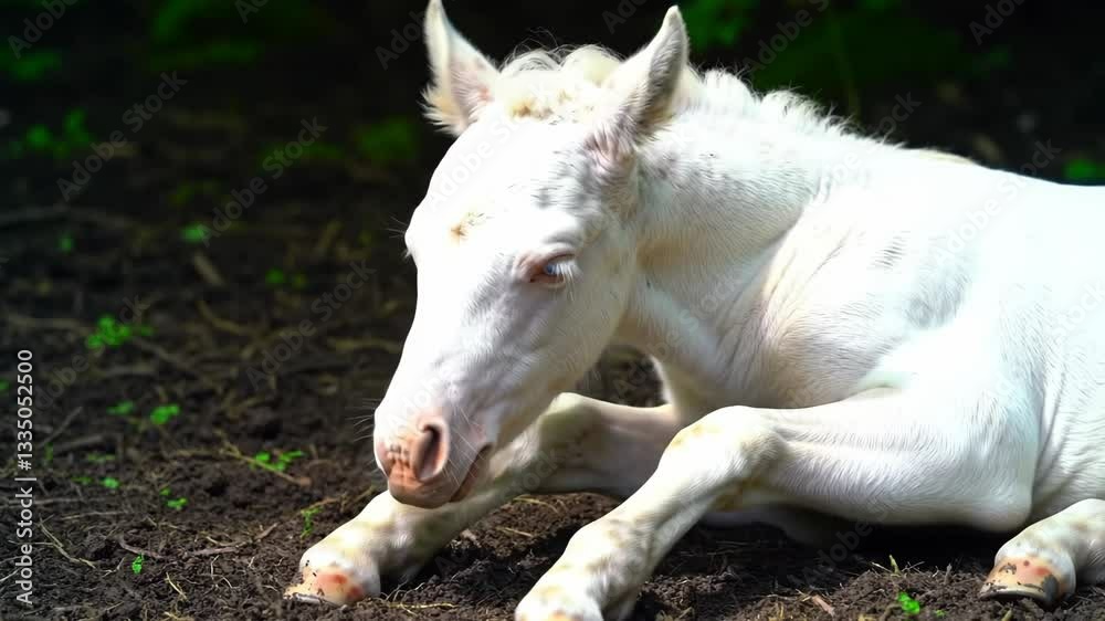 Albino Foal Resting on the Ground Albino Foal Resting on the Ground