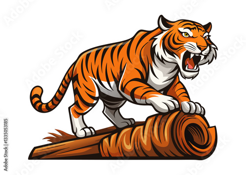 Dynamic Vector Illustration of a Fierce Tiger Leaping Over a Log